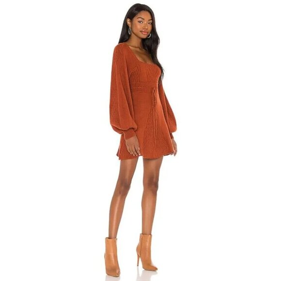 Free People Emmaline Mini Sweater Dress Cut Out‎ Back in Burnt Orange Small - Picture 2 of 10